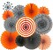 Black Orange Party Hanging Paper Fans Party Ceiling Hangings Halloween Baby Shower Birthday Wedding Party Decorations, 12pc